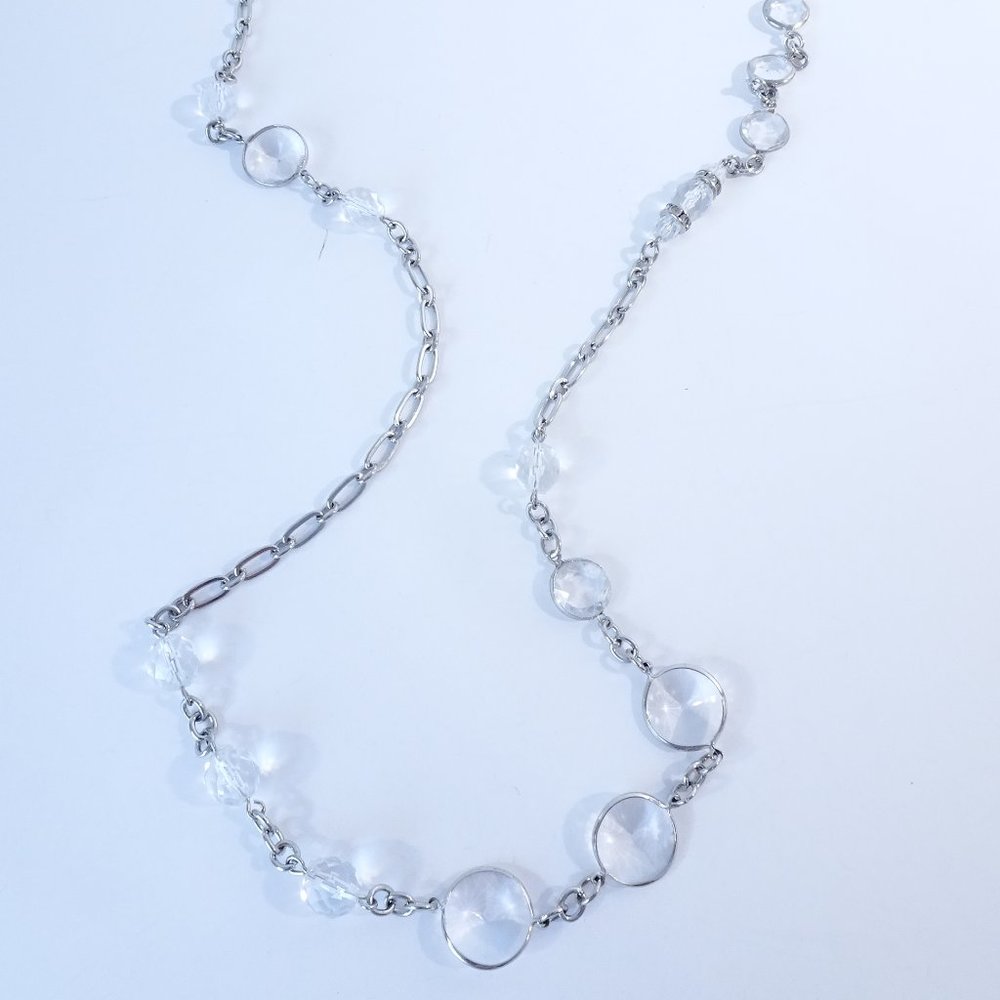 Ann Taylor Silver Lucite Layered Toggle Necklace NWOT 59.50